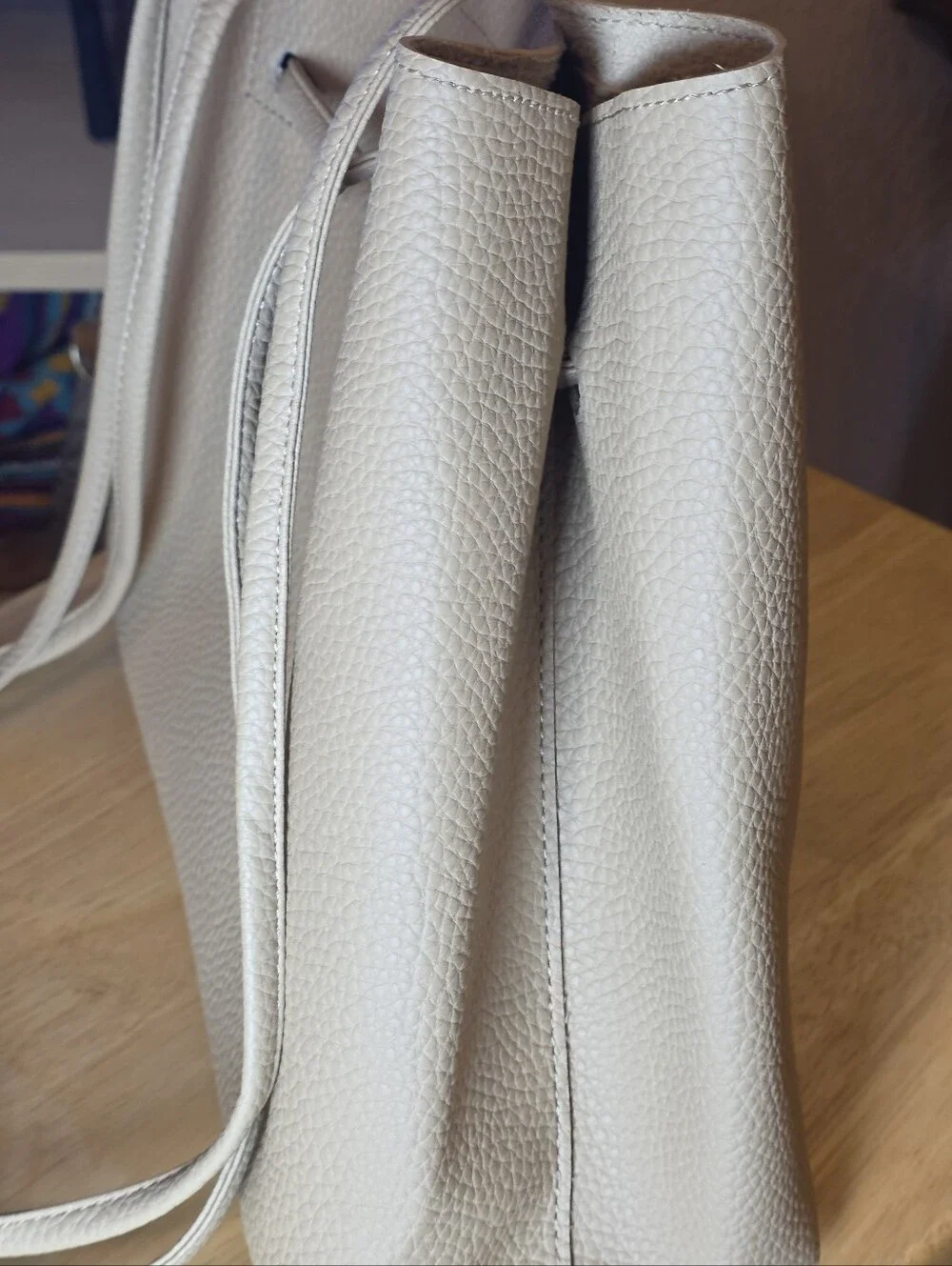 8 Other Reasons Taupe Premium Vegan Leather Bucket Tote Bag EUC
